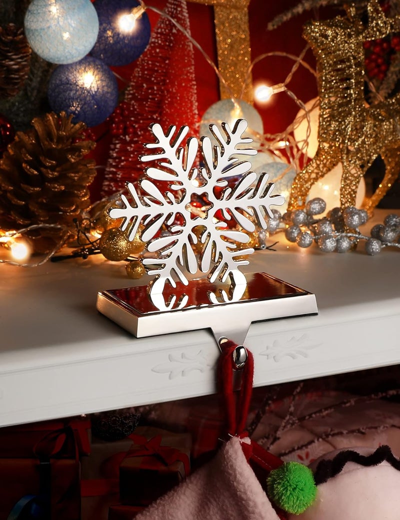 Jetika Christmas Stocking Holders for Mantle Set of 2, Snowflake Stocking Hanger for Mantel Weighted Heavy Metal Stocking Hook Stand for Fireplace Christmas Decorations Indoor Holiday Decor, 2-Pack - Image 4